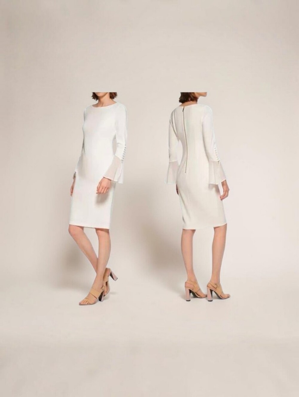 Calvin Klein Sz 4P Ivory White Long Sheer Bell And Button Sleeve Sheath Dress - Picture 5 of 16